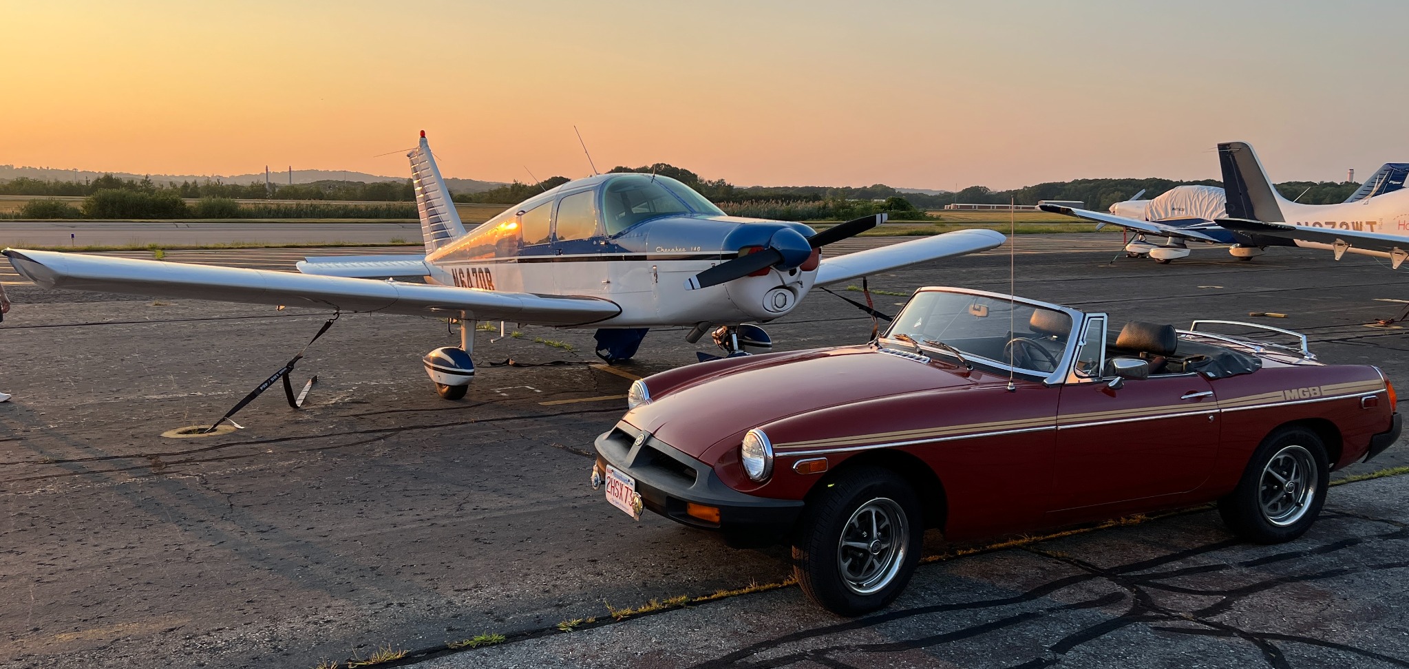 Marvelous Moe at sunset with an MGB